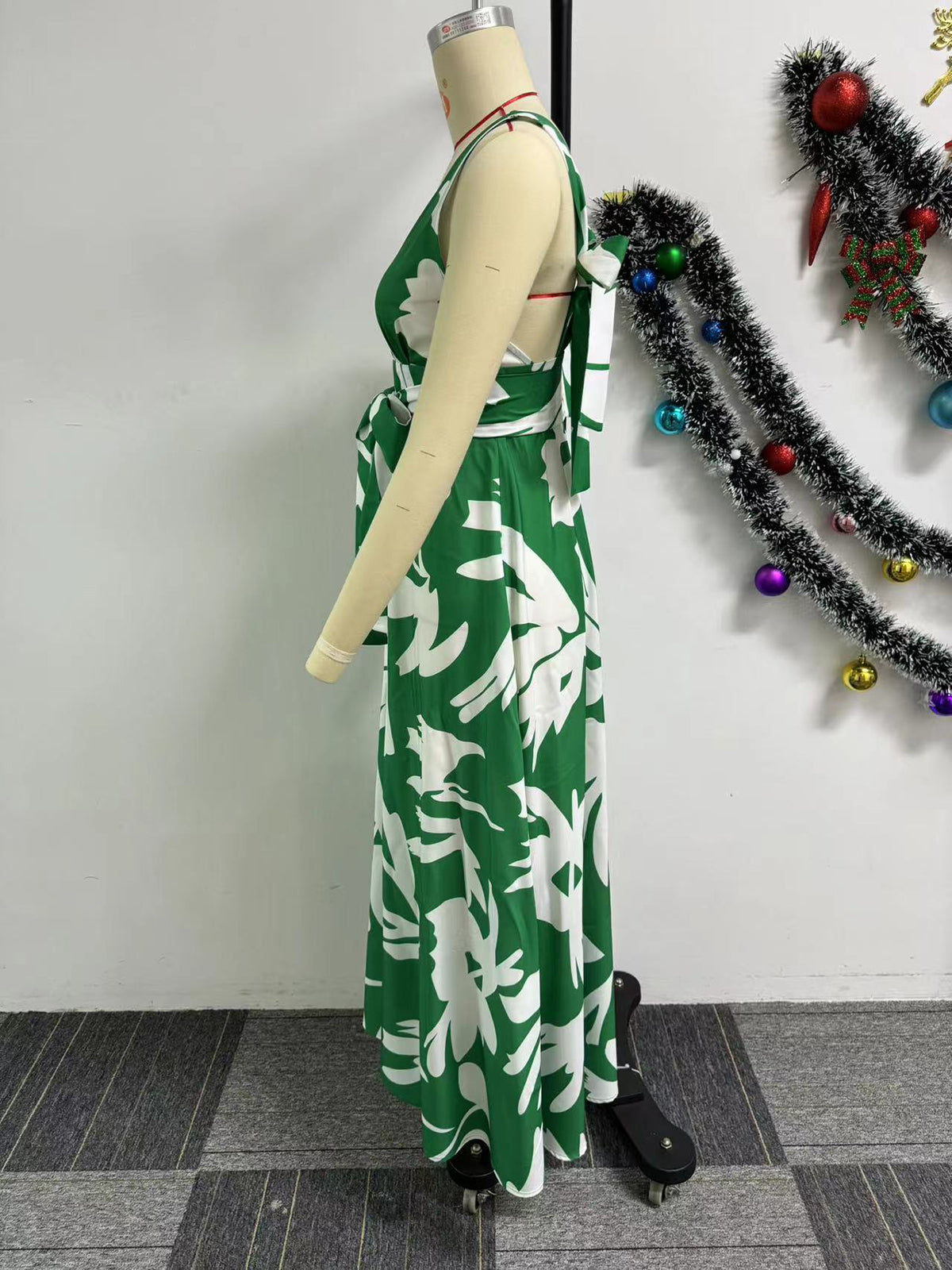 Casual Print V Neck Long Dress