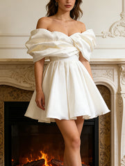 Elegant Off Shoulder Cinched Waist A-Line Mini Dress