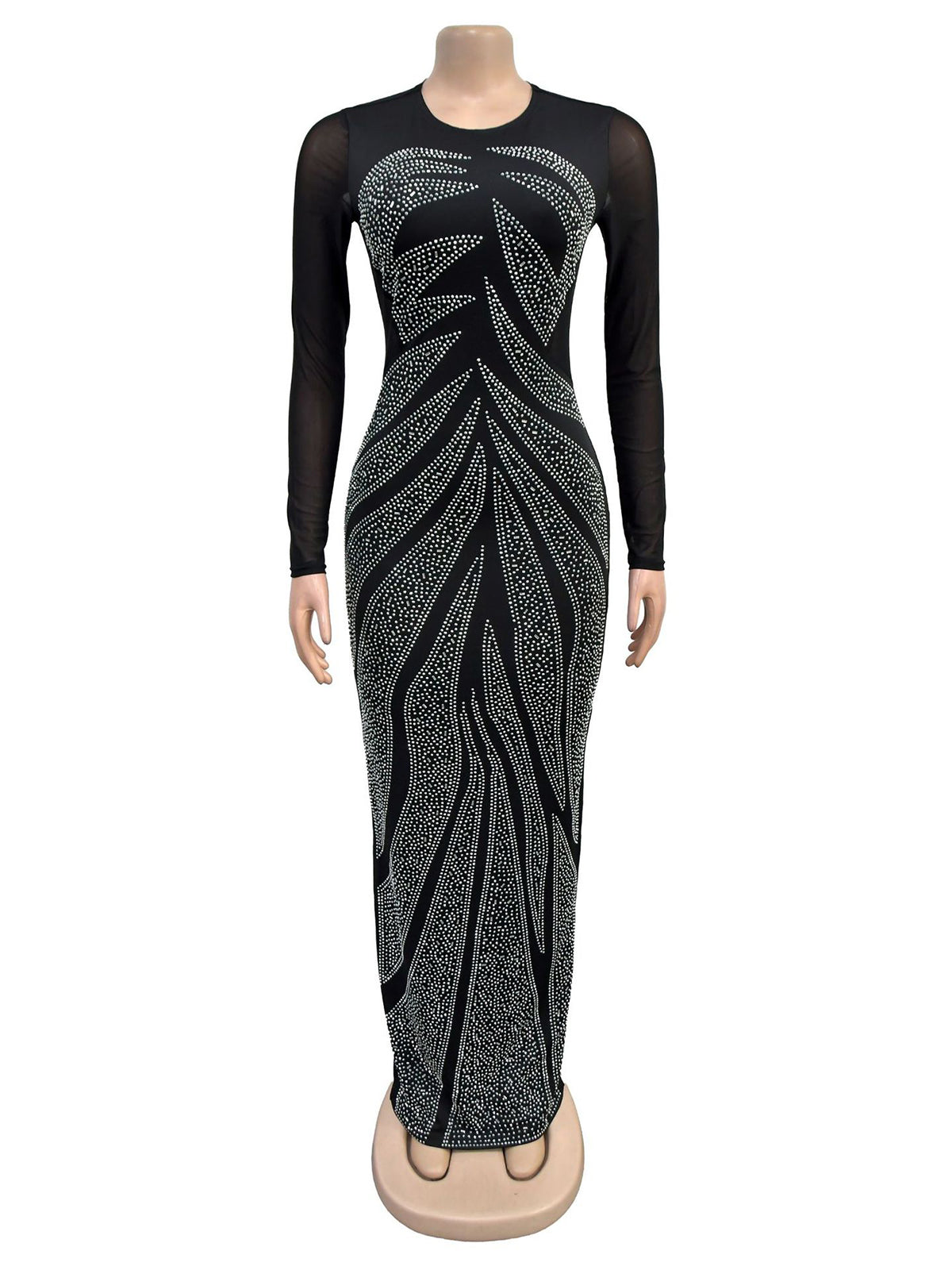 Sexy Rhinestone Mesh See Through Maxi Dress