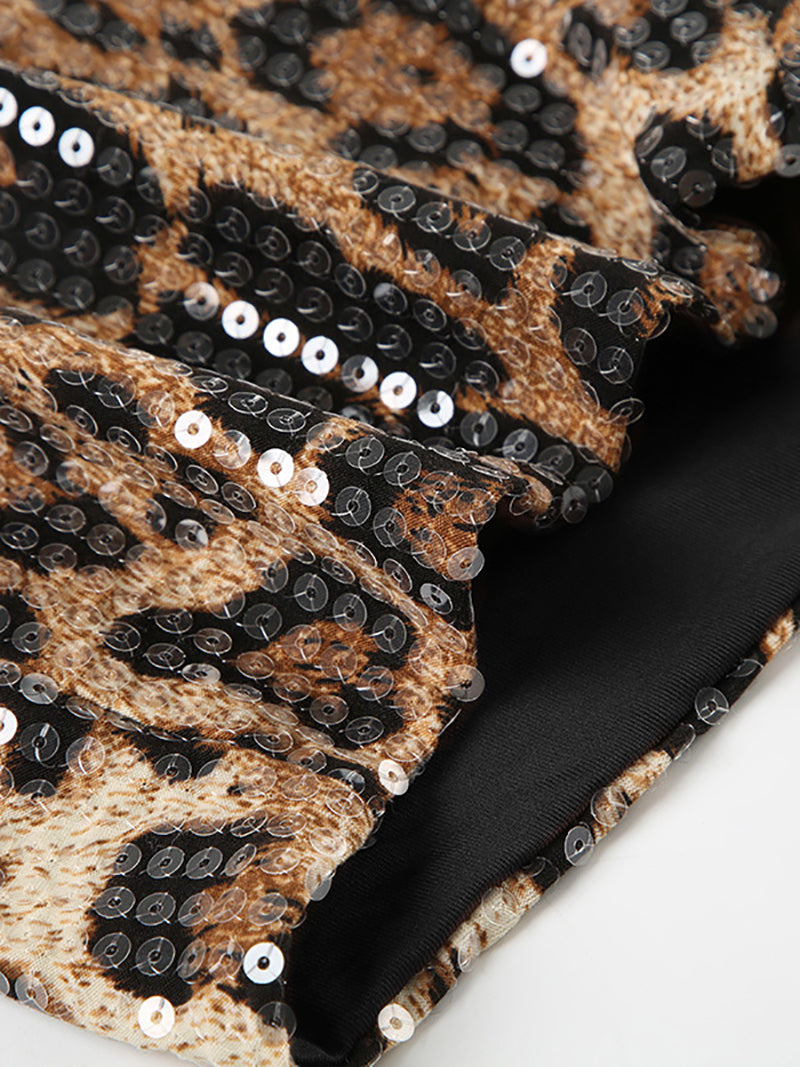 Sexy Sequin Leopard Print Micro Shorts