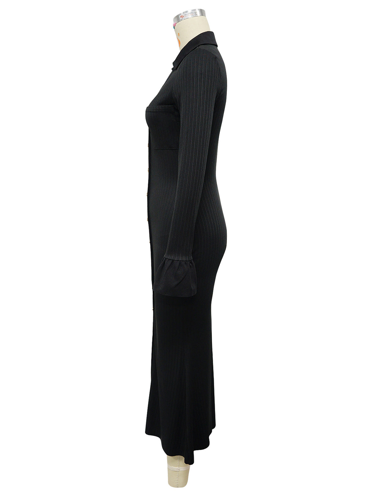 Casual Ribbed Single-breasted Bodycon Maxi Dress