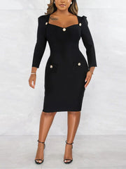 Square Neck Long Sleeve Bodycon Dress