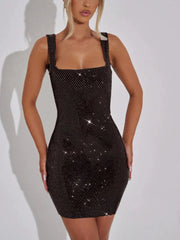 Square Neck Sparkle Bodycon Mini Dress