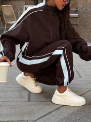 Double Stripe Zip Jacket and Wide Leg Pants Set