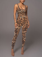 Casual Panther Print Bodycon Jumpsuit