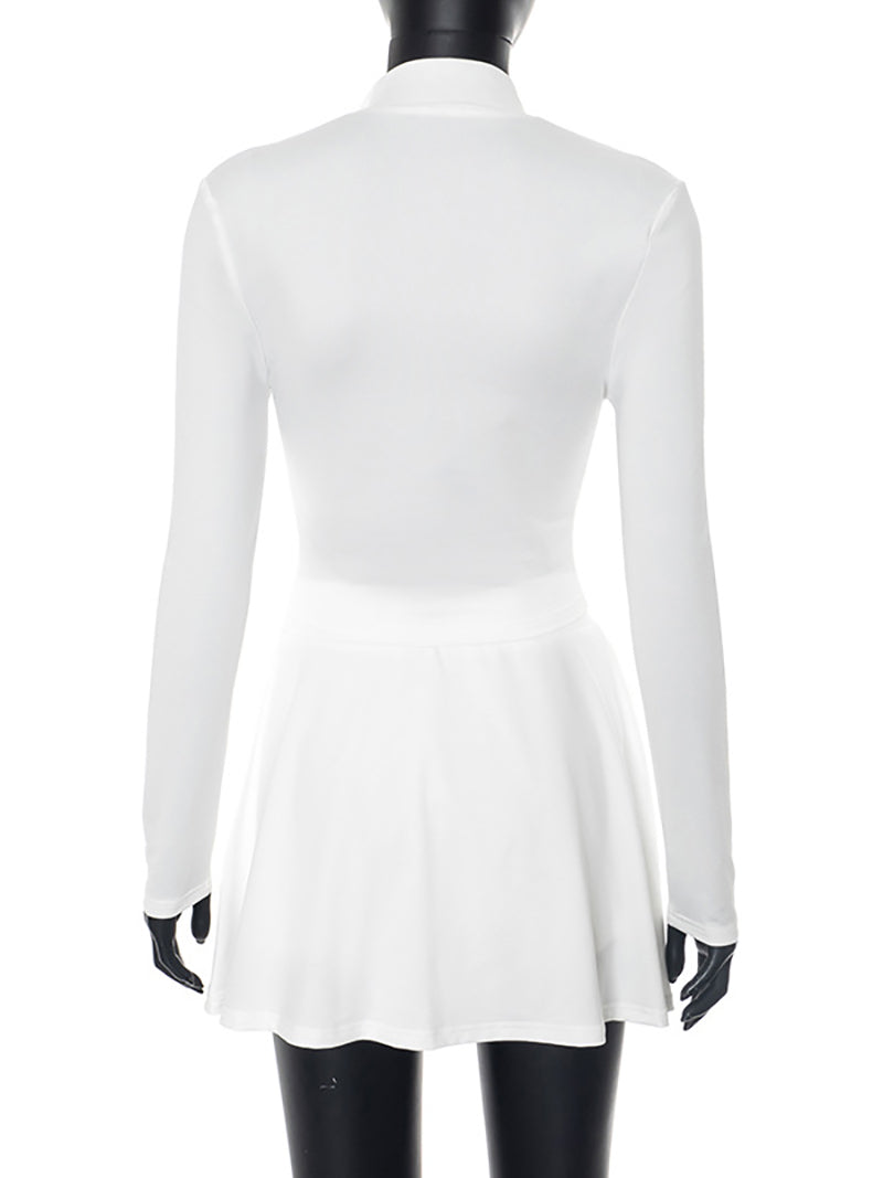 Stand Collar Zipper Slim Top Mini Skirt Set