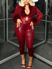 Sexy Faux-Fur Combo Faux-Leather Jacket