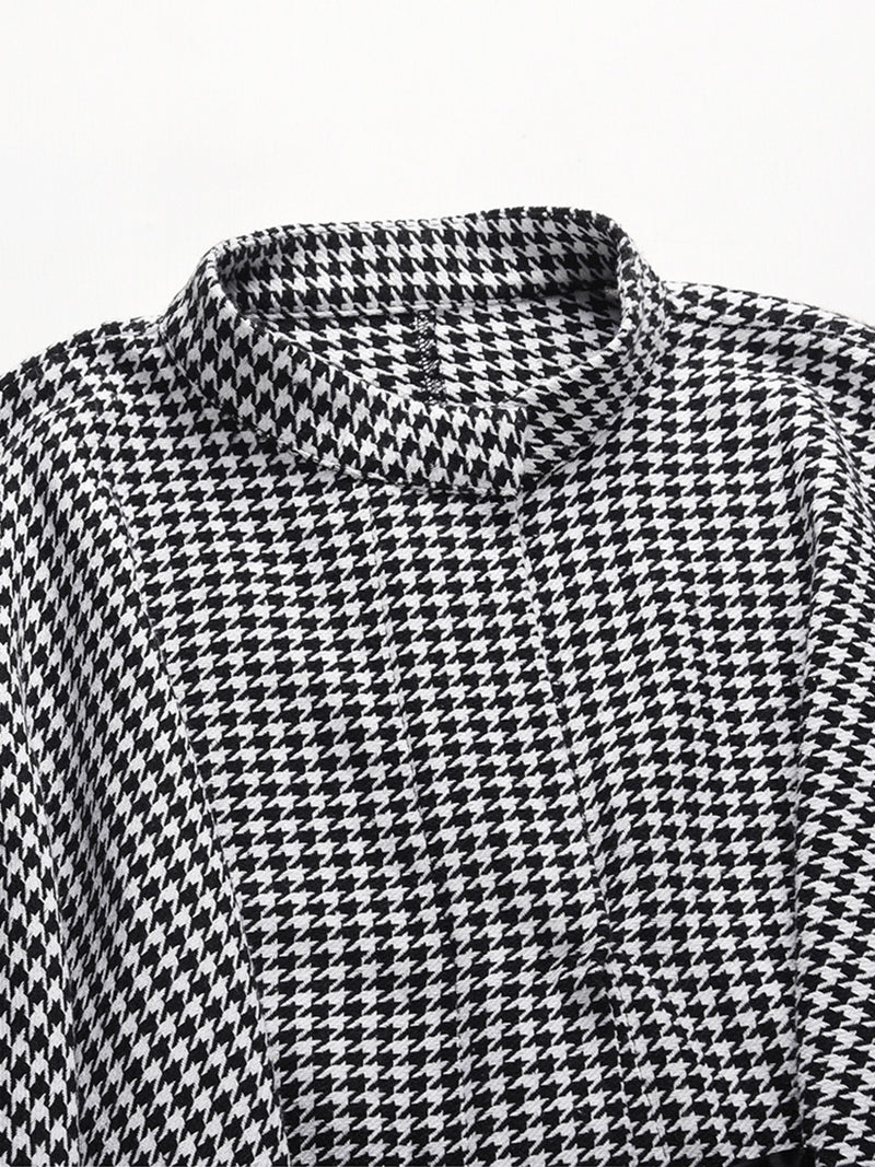 Houndstooth Tie Waist Cloak Trench Coat