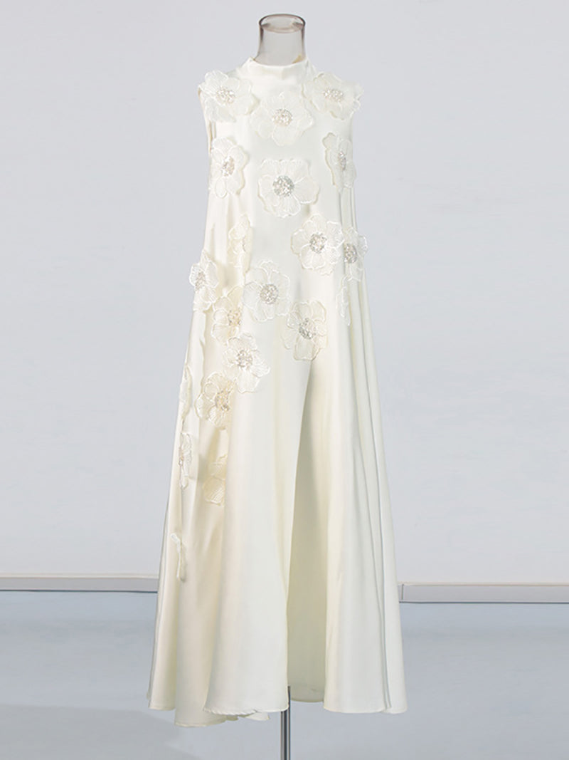 Elegant Floral Embellished Sleeveless A-Line Maxi Dress