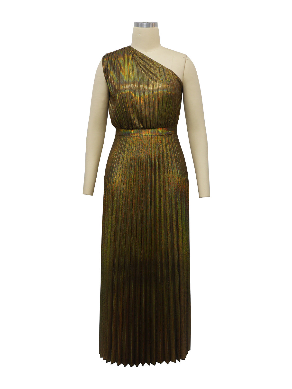 Skew Collar Sleeveless Pleat Dress