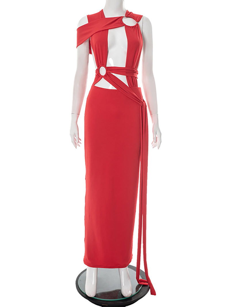 Sexy Circular Ring Patchwork Hollow out Bodycon Dress