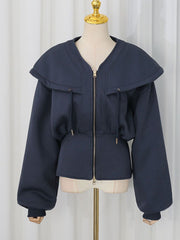 Wide Collar Zip Front Balloon Sleeve Jacket-boutique