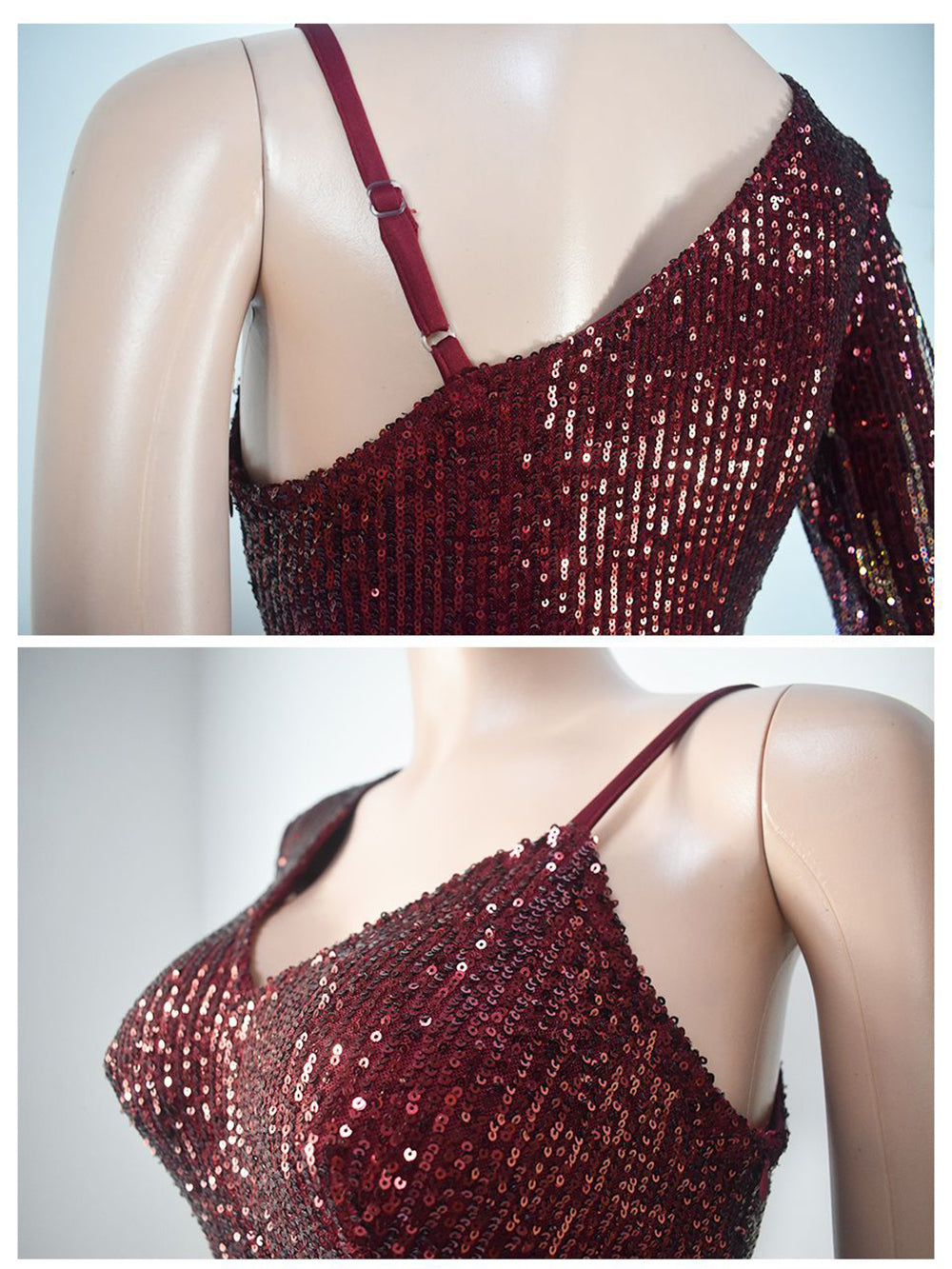 Sexy V Neck Bodycon Sequin Side Slit Party Dress