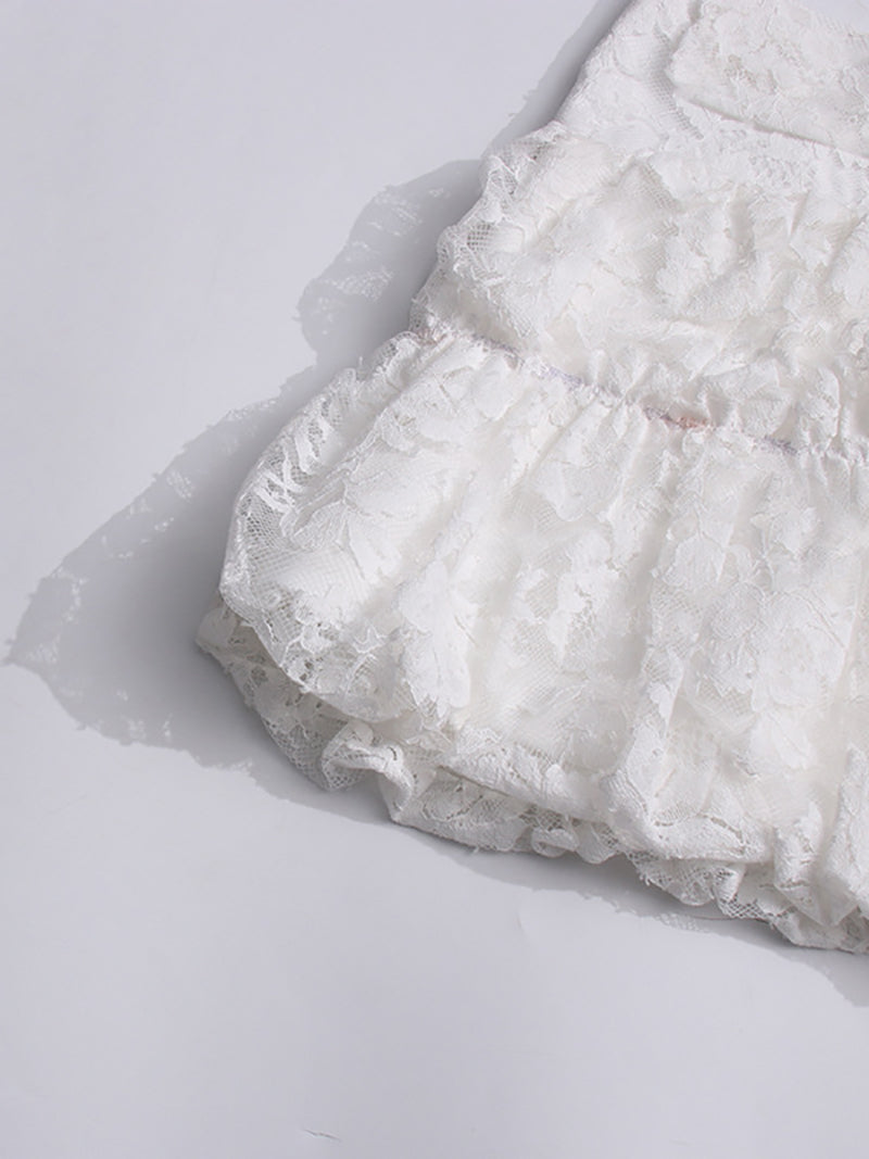 Fashion Lace Hollow out Crop Tops Short Skirt Sets