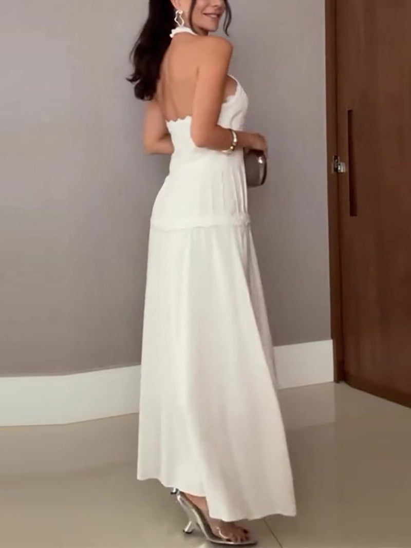 Elegant Halter Sleeveless Solid Backless Party Dress