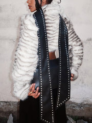 Fashion Faux Fur Print Button Cropped Coat