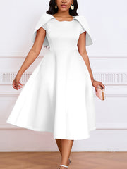 Solid Color Short Sleeve Cape Dress