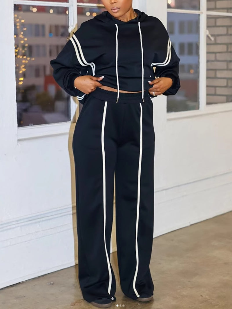 Casual Striped Hoodie Trousers Sports Suit