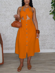 Elegant Knot Halter Lace-Up Hollow out Dress
