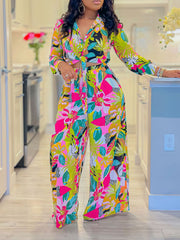 Printed Blouse Wide Leg Trousers Two Pieces Set