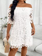 Off Shoulder Vintage Floral Lace Loose Mini Dress