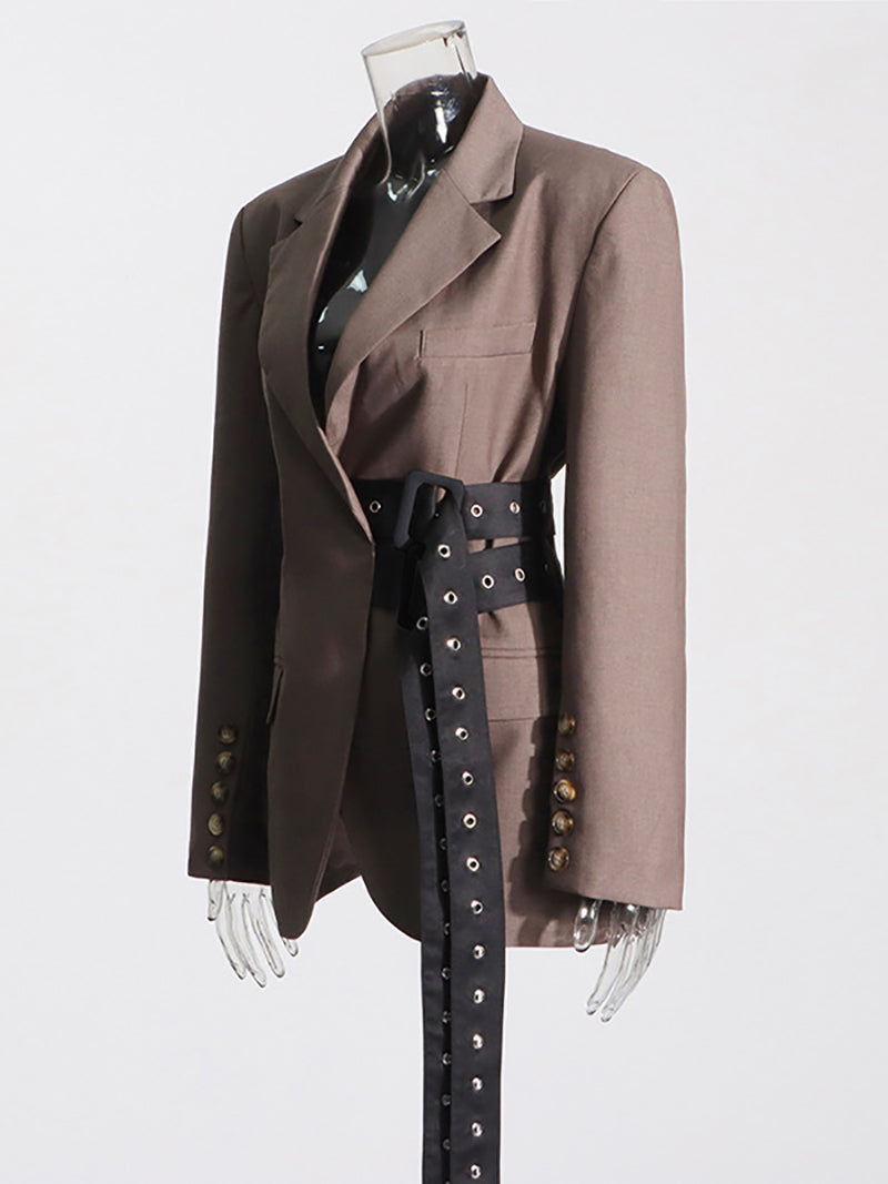 Fashion Patchwork Lace-up Suit Coat