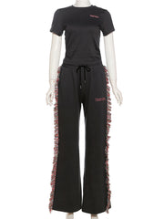 Short Sleeve T-shirt Tassels Pants Two Piece Sets