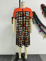 Elegance Loose Print Zip Casual Dress
