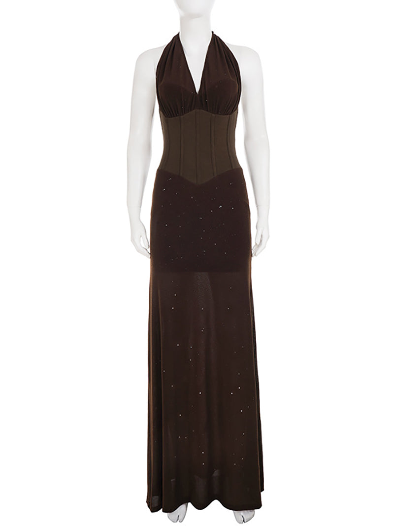 Elegant Halter Backless Cinched Waist Slim Maxi Dress