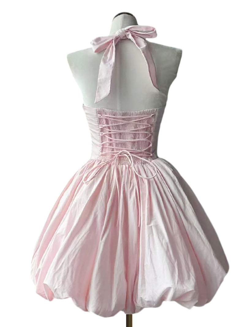 Sexy Halter Tie Neck Corset Mini Puffy Dress