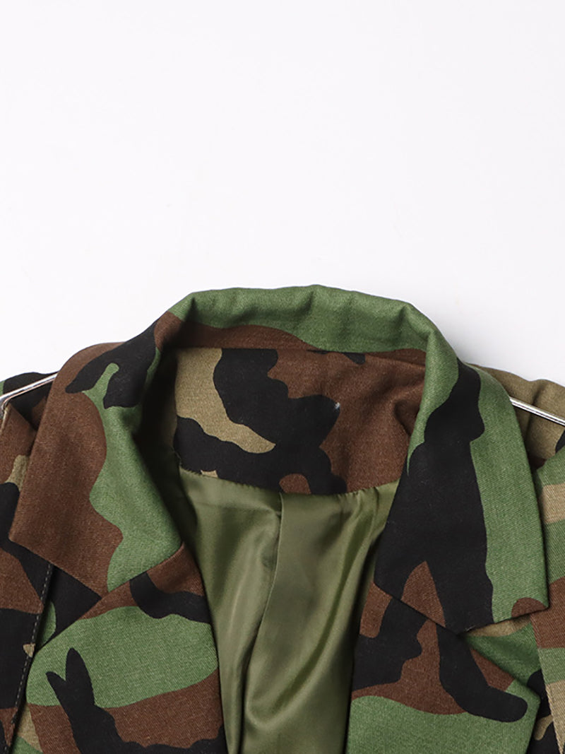 Camo Single Breasted Long Sleeve Casual Blazer