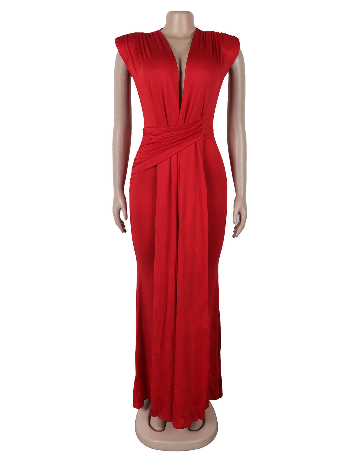 Elegant Deep V Plunge Draped Maxi Dress