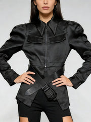Fashion Long Sleeve Zipper Lapel Jacket