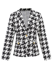 Houndstooth Double Button Tweed Blazer Jacket