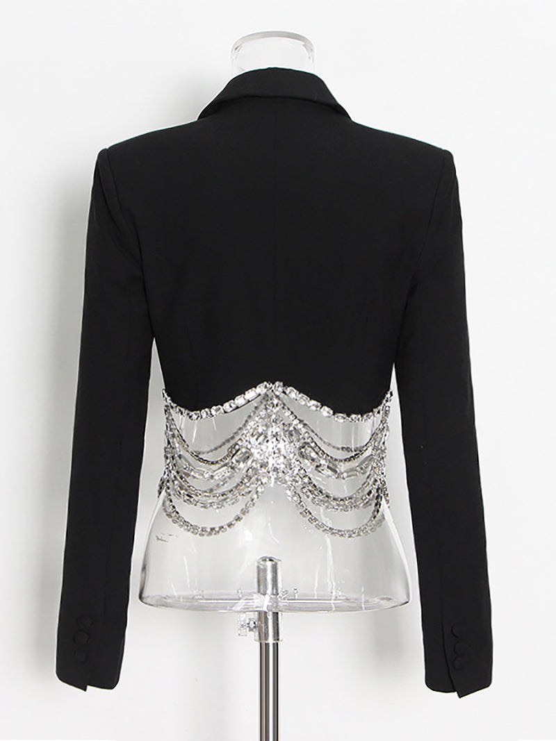 Fashion Rhinestone Chain Suit Blazer Jacket