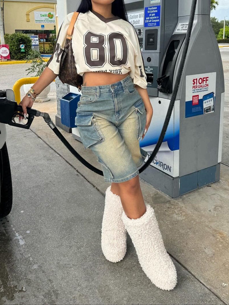Casual High Waist Cargo Jean Shorts
