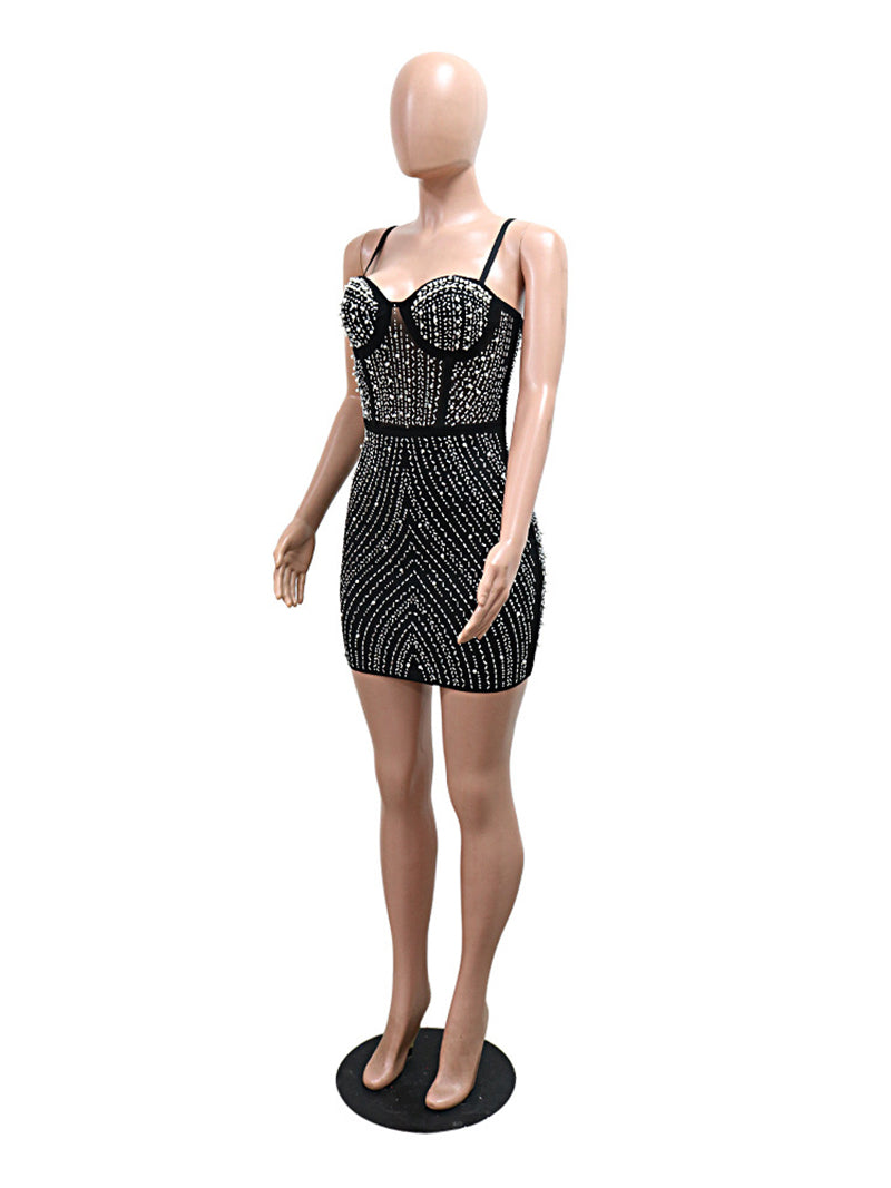 Sexy Pearl Rhinestone Nightclub Dress