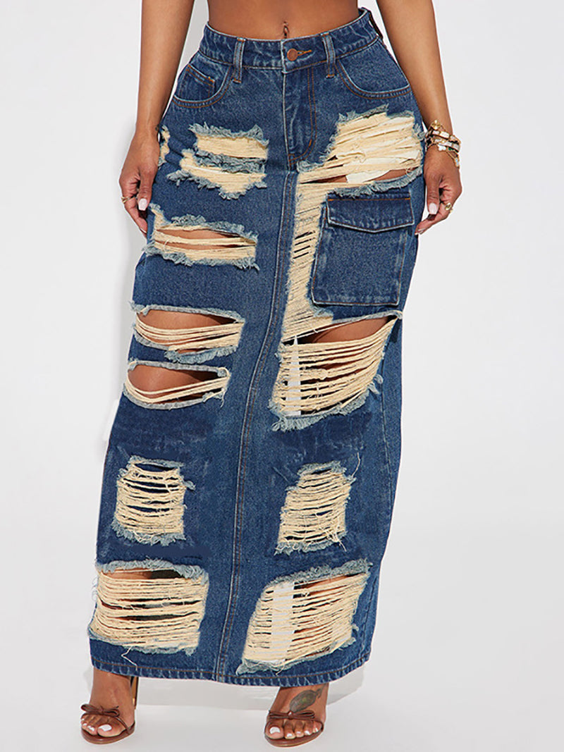 Fashion Ripped Denim Skirt