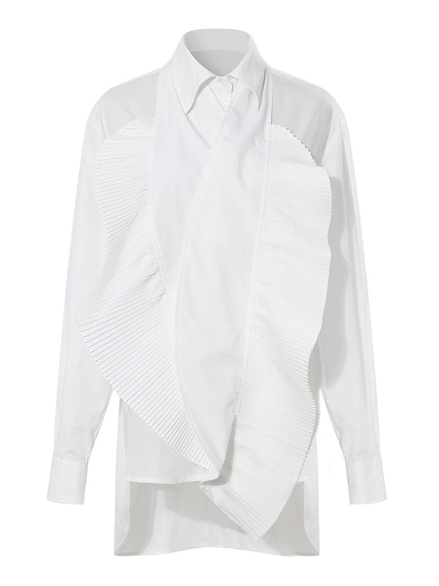Irregular Ruffle Patchwork Shirt Blouse