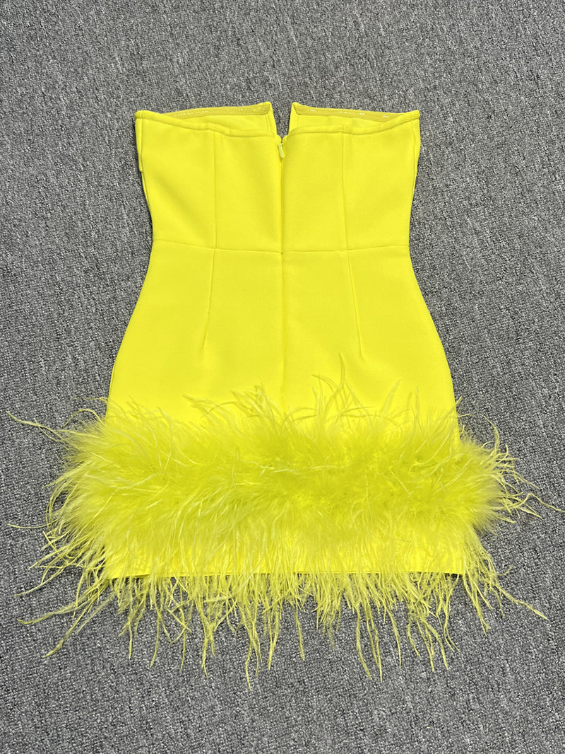 Fashion Deep V Strapless Feather Hip-wrapped Mini Dress