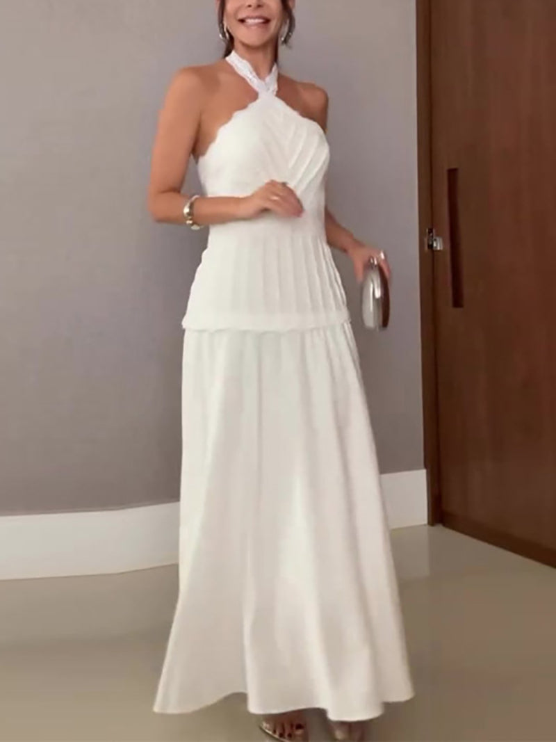 Elegant Halter Sleeveless Solid Backless Party Dress