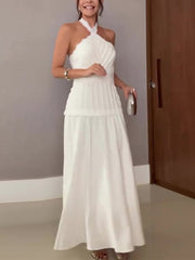 Elegant Halter Sleeveless Solid Backless Party Dress