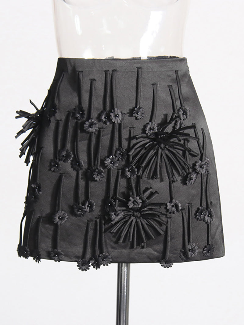 Fashion High Waist Tassels Short Skirt