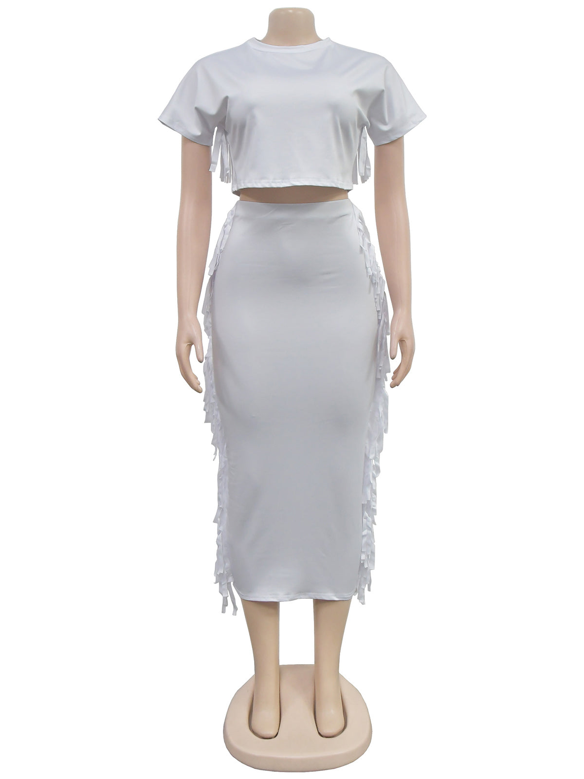 Round Neck Crop Top Tassels Skirts Casual Set