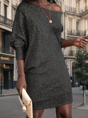 Elegant One Shoulder Long Sleeve Sequin Dress