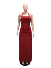 Elegant Rhinestones Halter Maxi Dress