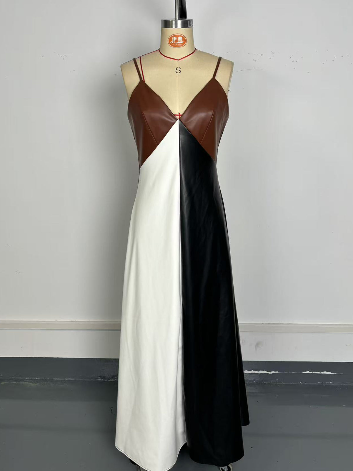 Fashion Sleeveless Patchwork PU Leather Maxi Dress