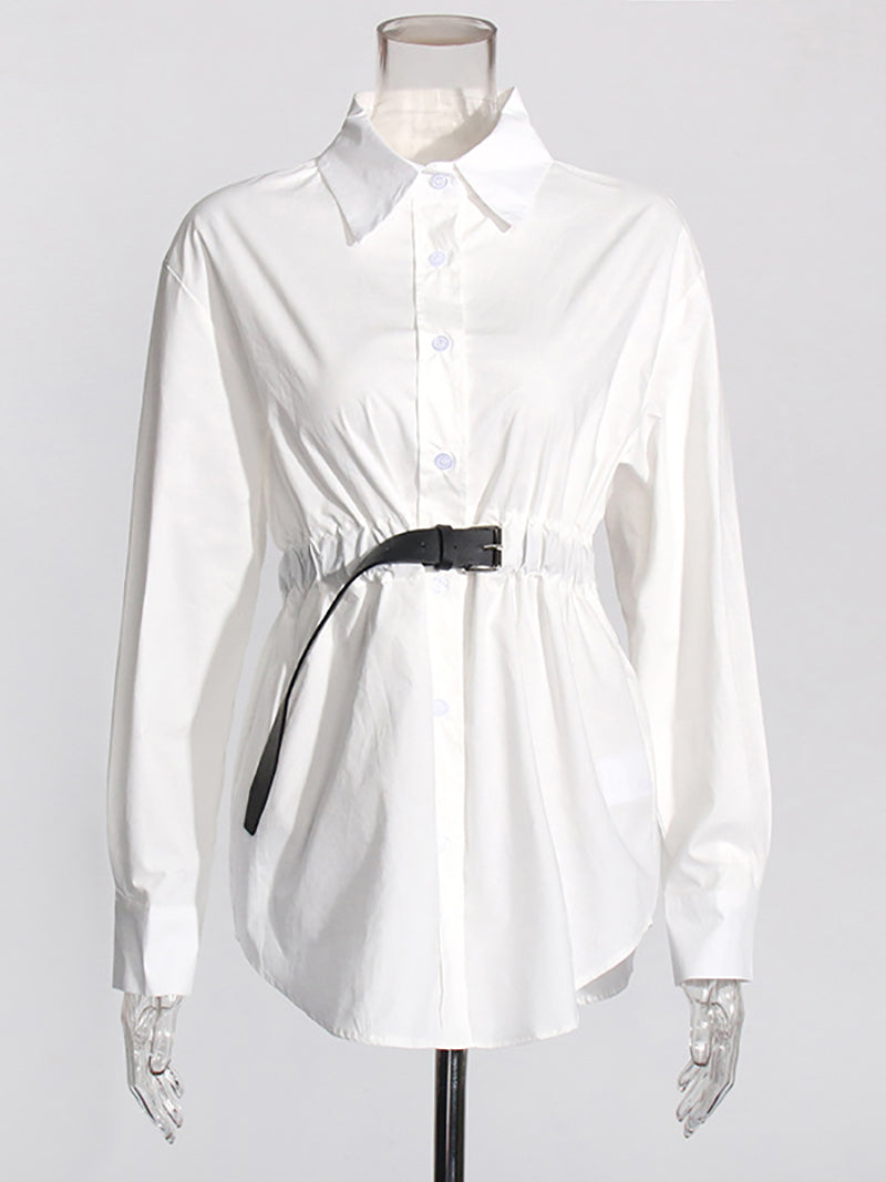 Casual Drawstring Belt Shirt Top