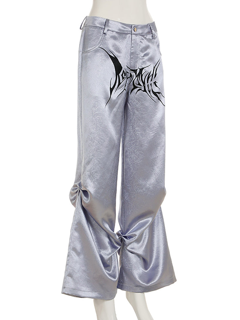 Punk Metallic Color Print High Waist Wide Leg Pants