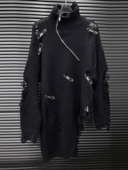 Fashion Half High Neck Pin Hole Sweater